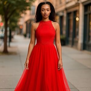 GORGEOUS RED BALLGOWN 😍!!! EMBELLISHED AND FLOWY SIZE 21